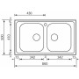 Scheda Tecnica Lavello da Cucina CM 2 Vasche 86x50 cm